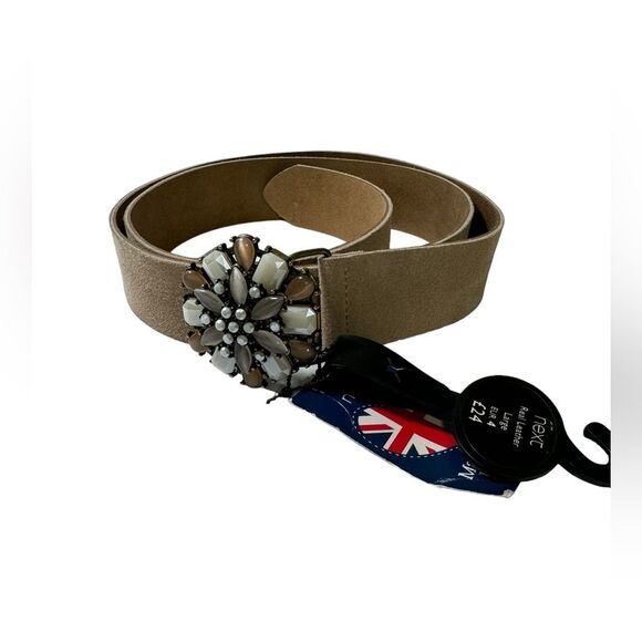 Next Leather Belt Made In Britain Tan Floral Gemstone Buckle New Sz Large Eur 4 main image 12